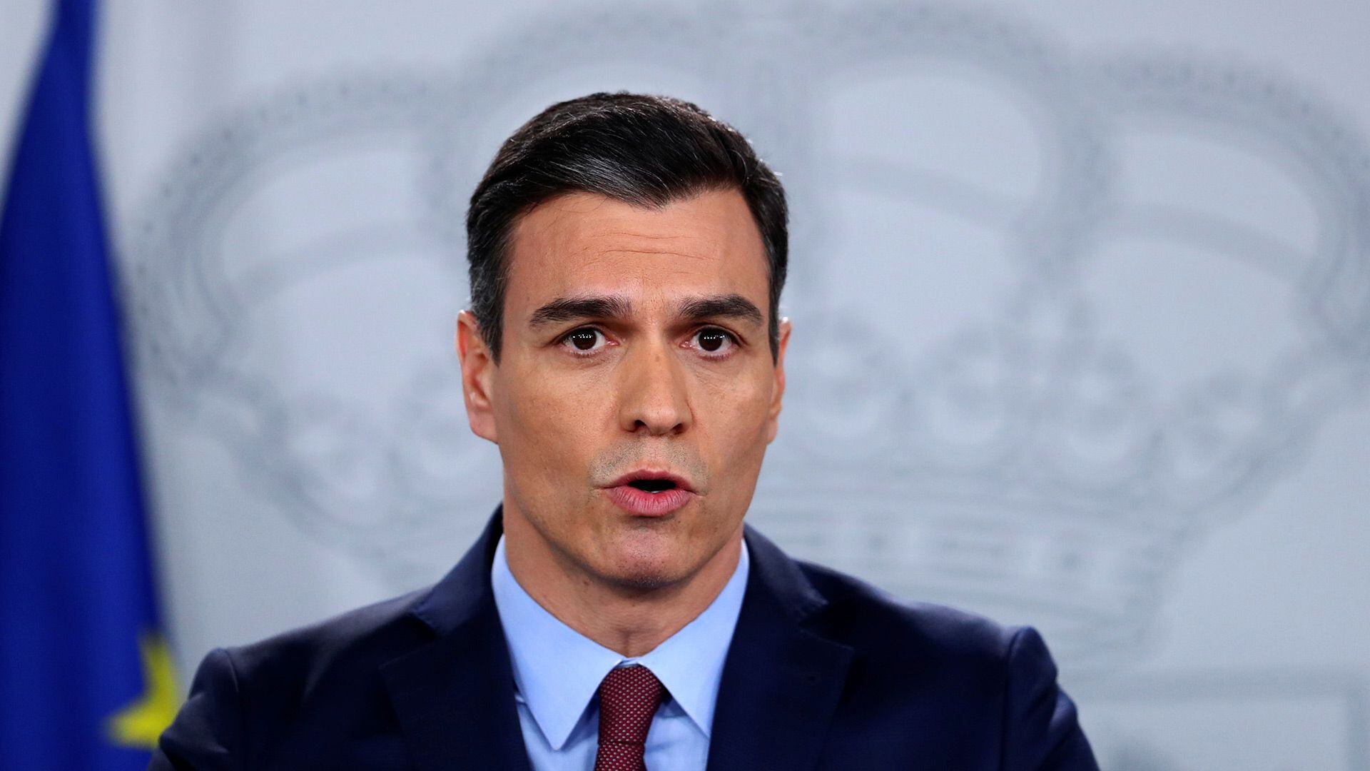 Spanish Prime Minister Pedro Sanchez speaks during a news conference after taking part in a conference call with European leaders at the Moncloa Palace in Madrid, Spain, March 10, 2020. REUTERS/Sergio Perez