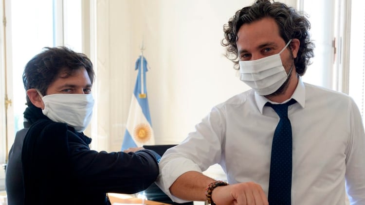 Santiago Cafiero, jefe de Gabinete, y Axel Kicillof, gobernador de Buenos Aires, en la Casa Rosada