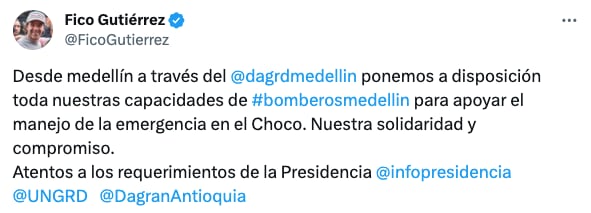 Trino del alcalde de Medellín, Federico Gutiérrez - crédito @FicoGutierrez/X