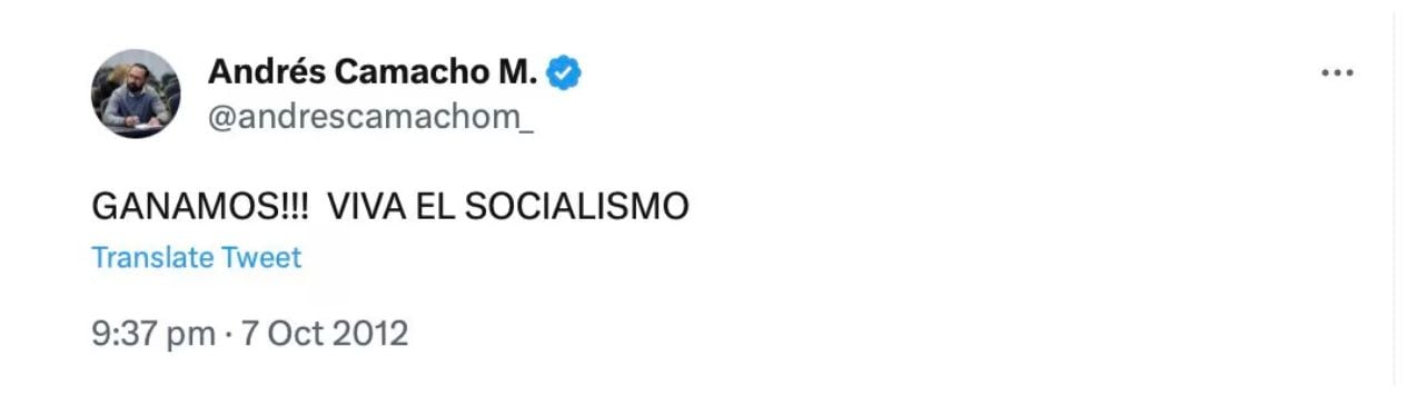 Tuit de Andrés Camacho Morales, nuevo ministro de Minas y Energía. Semana.