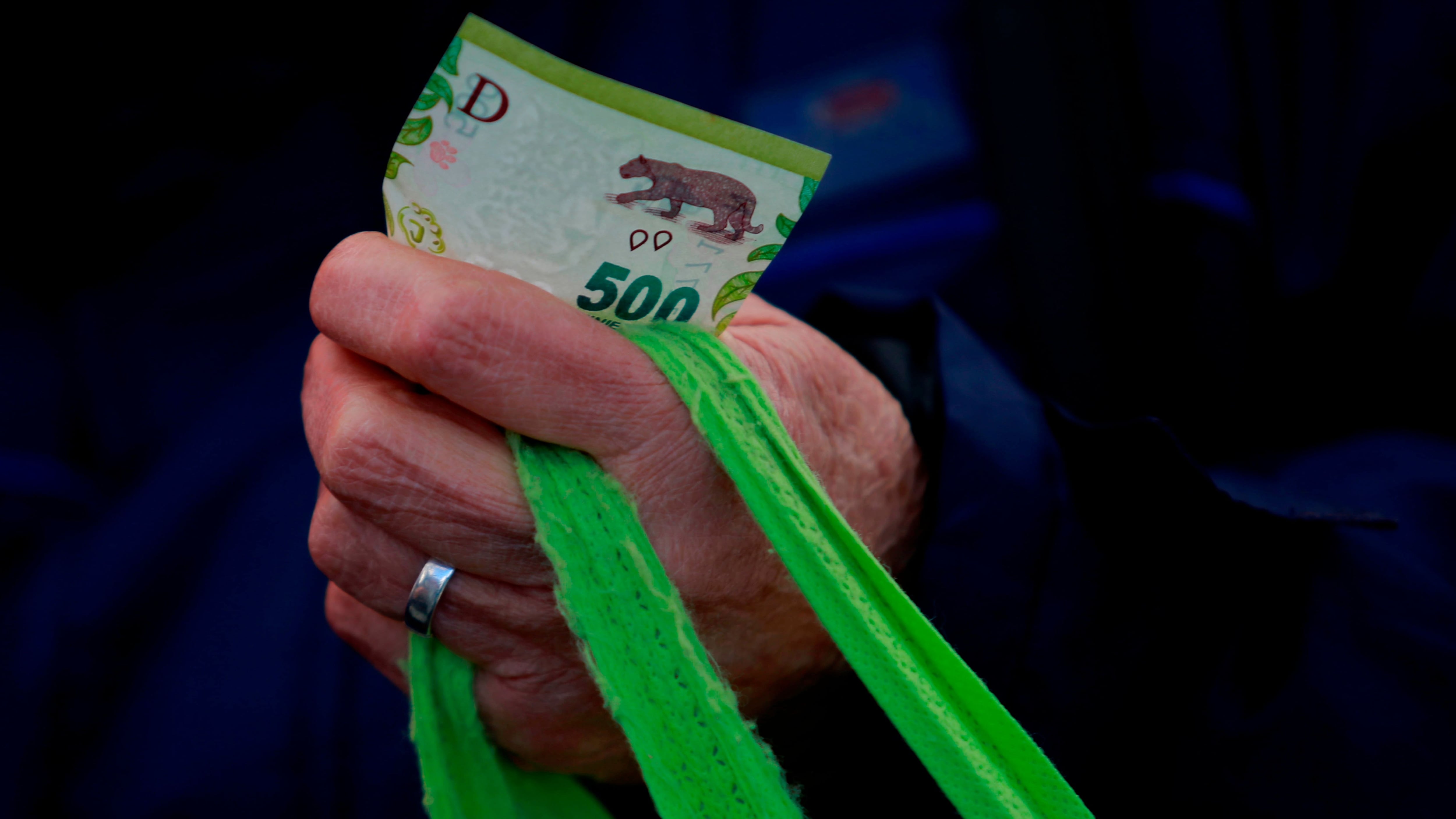 Fotografía de archivo en la que se registró un billete de quinientos pesos argentinos en la mano de una ciudadana al hacer sus compras, en la Ciudad de Buenos Aires (Argentina). EFE/Demian Alday Estévez

