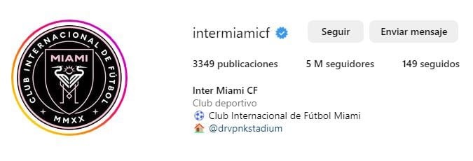 La cantidad de seguidores en la cuenta de Instagram del Inter Miami se multiplicó por cinco un día luego del anuncio de la llegada de Messi al equipo. (Captura)