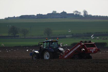 Un agricultor trabaja en una granja en Melmerby, Gran Bretaña, el 11 de abril de 2020 (REUTERS/Lee Smith)