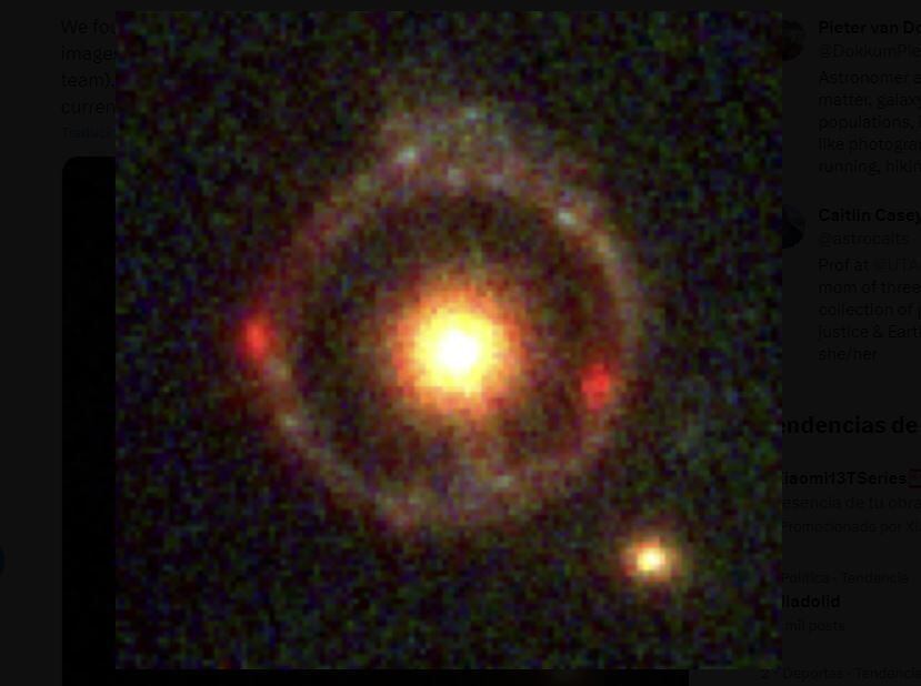 La galaxia JWST-ER1g presenta un anillo de Einstein perfecto (Europa Press)