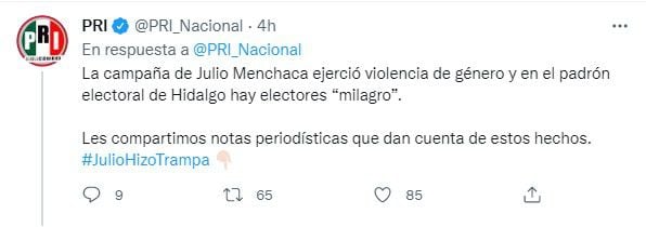 La dirigencia nacional aseguró que durante la campaña de Julio Menchaca se ejerció violencia de género (Foto: Twitter/@PRI_Nacional)