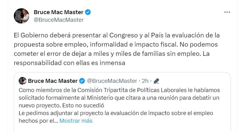Publicación de Bruce Mac Master, presidente de la Andi.