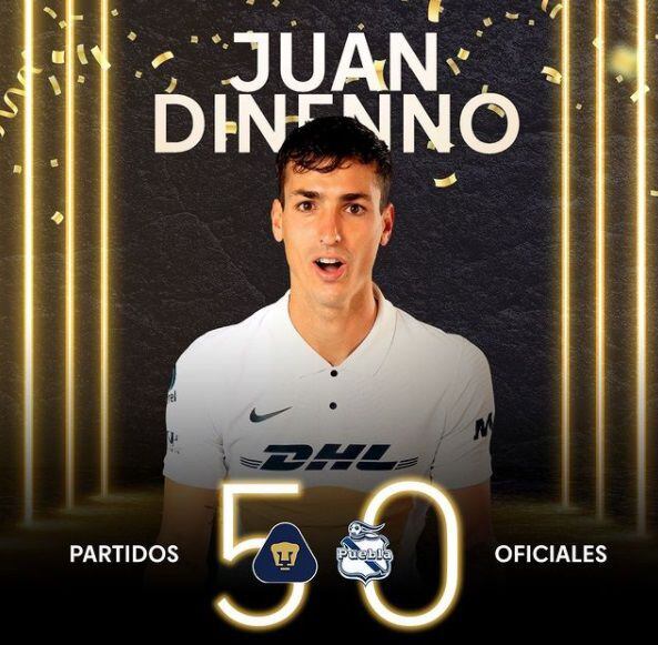 Juan Dinenno celebró con Pumas 50 partidos oficiales (Foto: Instagram/@PumasMX)