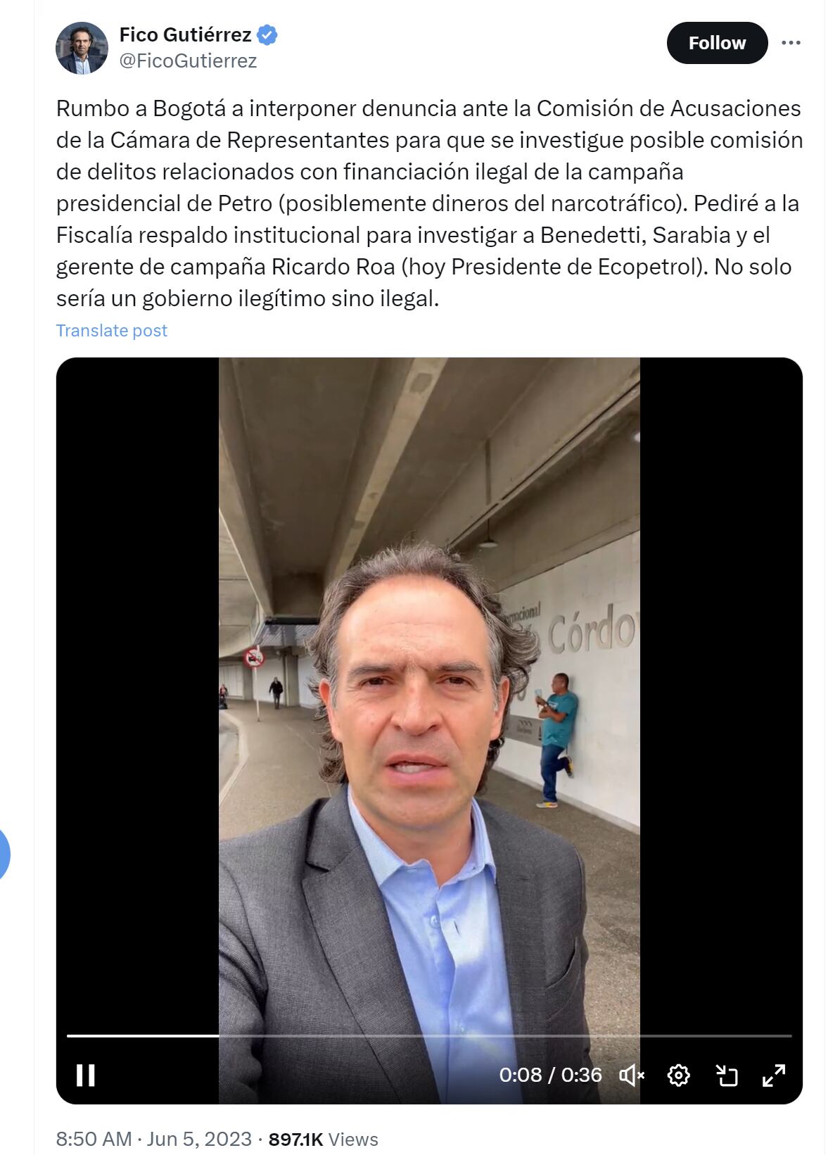 Federico Gutiérrez denunció a Gustavo Petro por la presunta financiación irregular de su campaña - crédito @FicoGutierrez/X