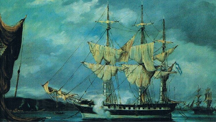“La Heroína” fue la fragata con la que Argentina supo tomar posesión formal de las islas en 1820. Foto: Archivo DEF.