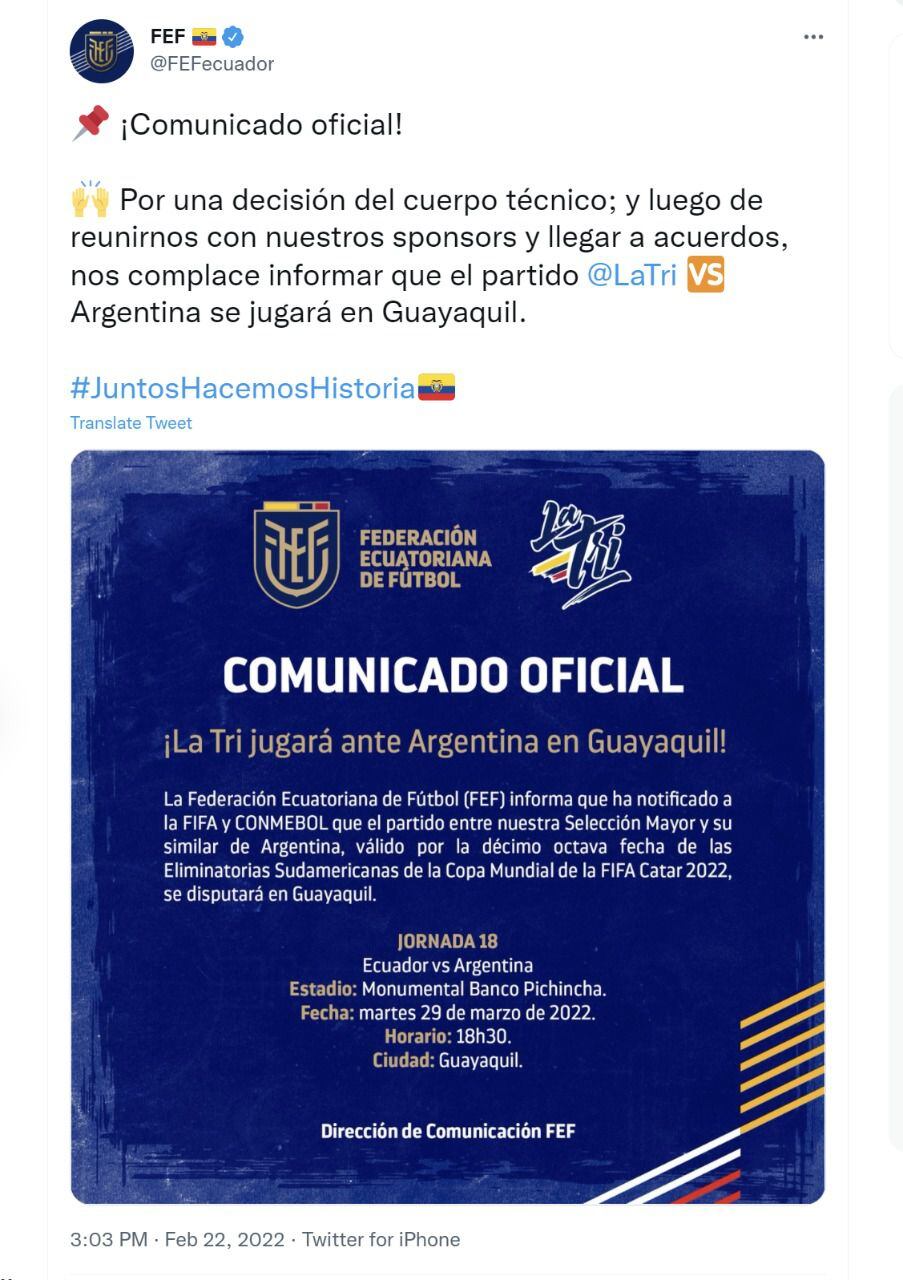 Ecuador define su convocatoria para los partidos contra Argentina