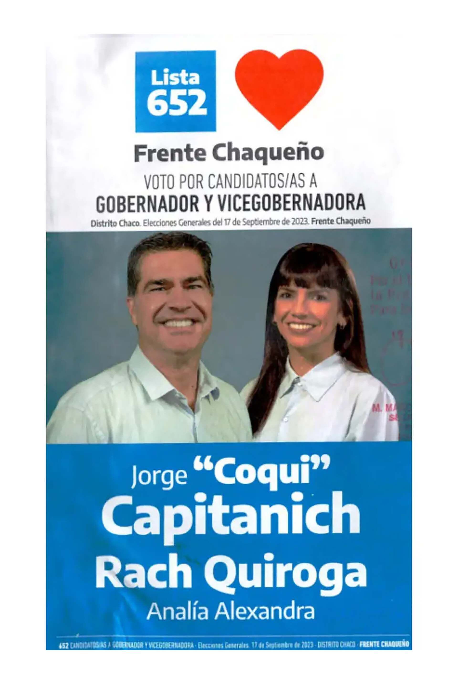 La boleta de Jorge Capitanich para las elecciones en Chaco