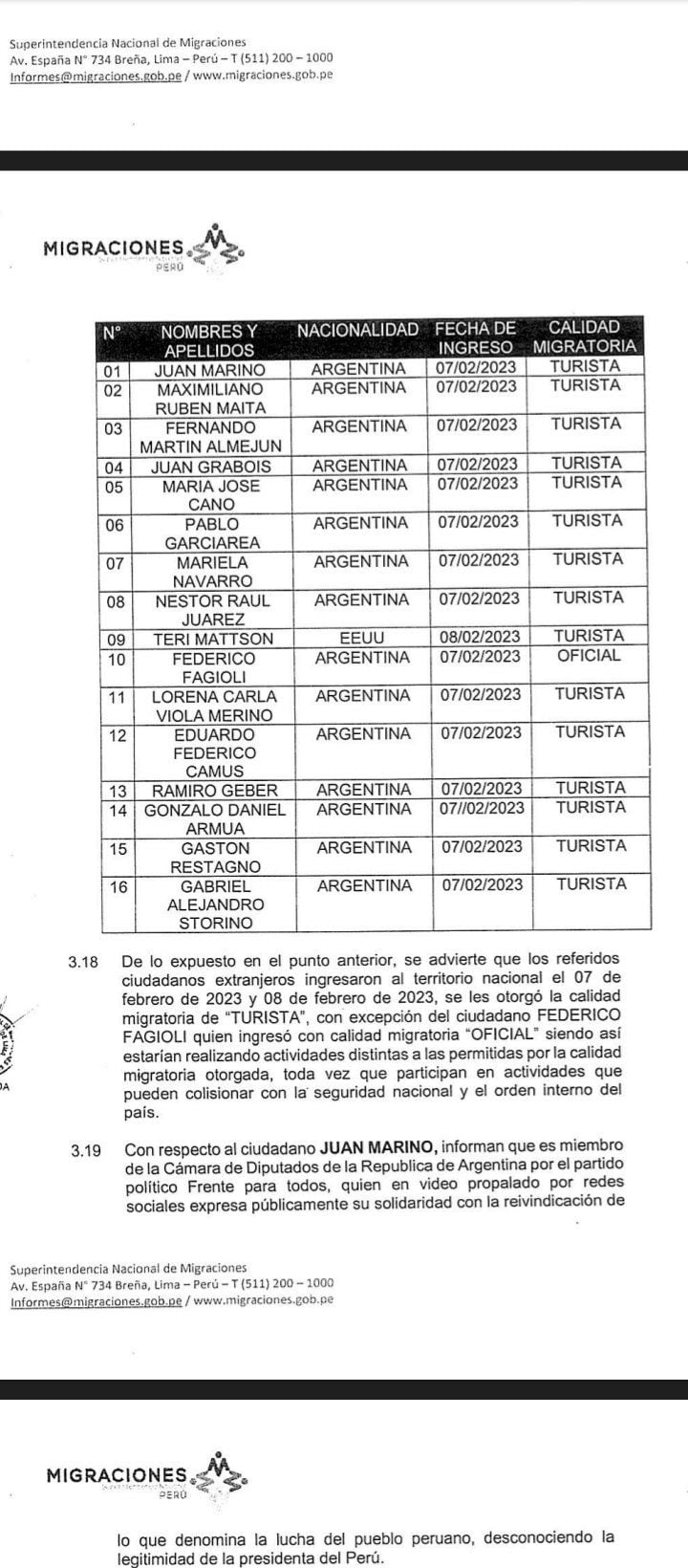 Lista de extranjeros con impedimento al país. Pedro Castillo - misión de solidaridad internacional