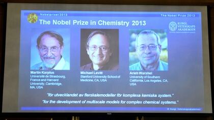 Michael Levitt compartió el Premio Nobel de Química con Martin Karplus, de la Universidad de Harvard, y Arieh Warshel, de la Universidad del Sur de California, por su desarrollo de modelos multiescala para sistemas químicos complejos (AFP)