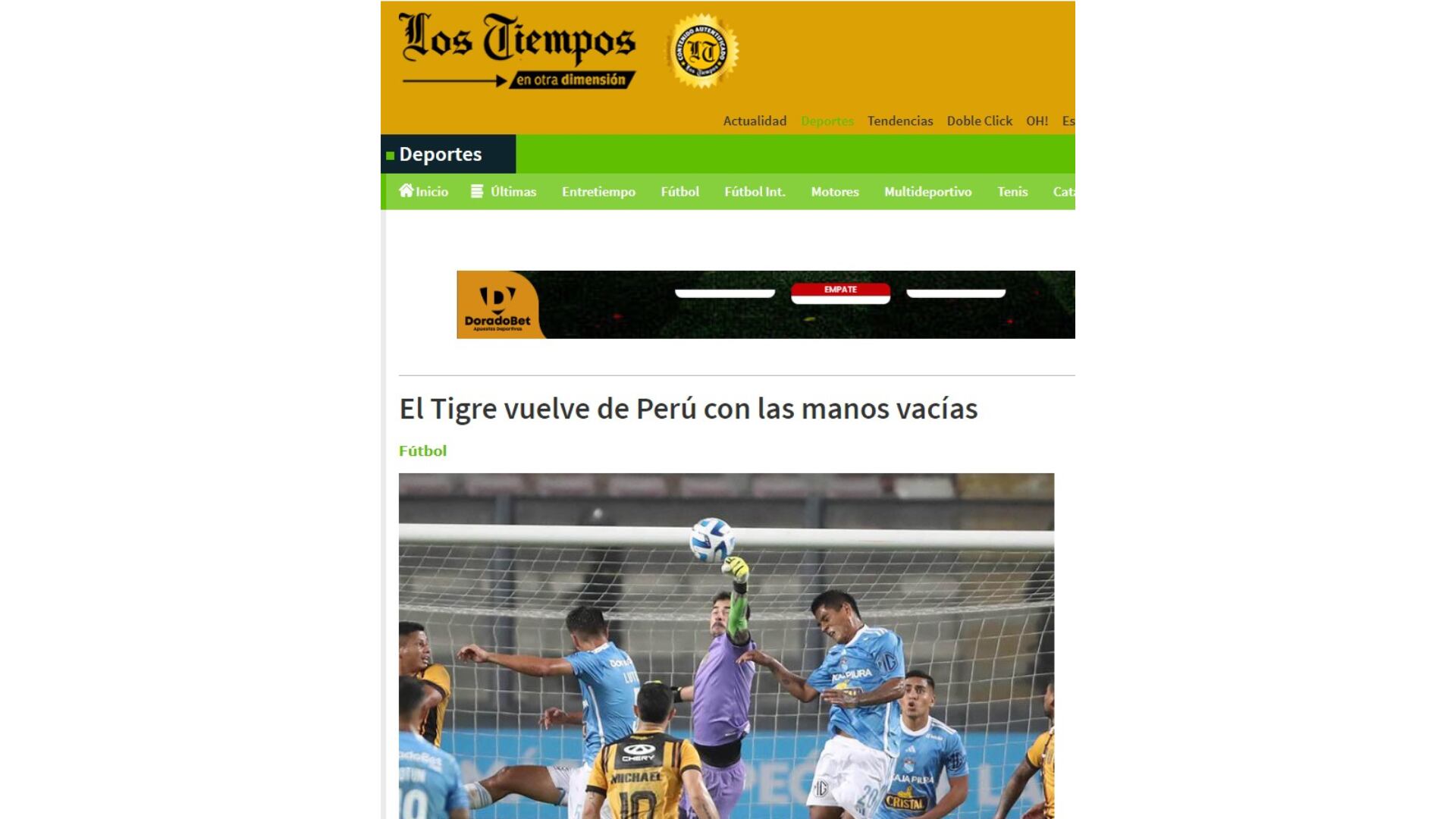 Los Tiempos acerca de la caída de The Strongest ante Sporting Cristal.