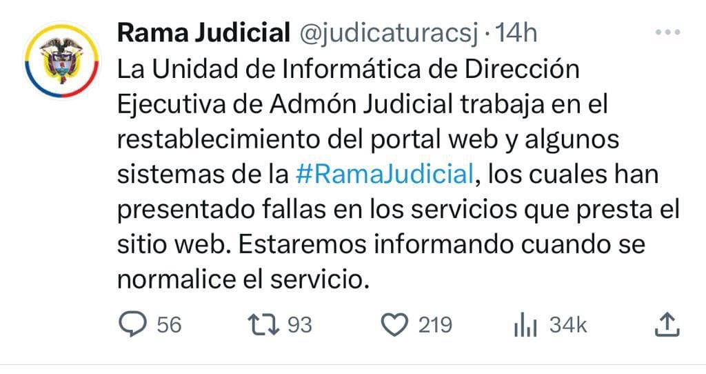 Rama judicial de Colombia confirma fallos en sus páginas web - crédito X