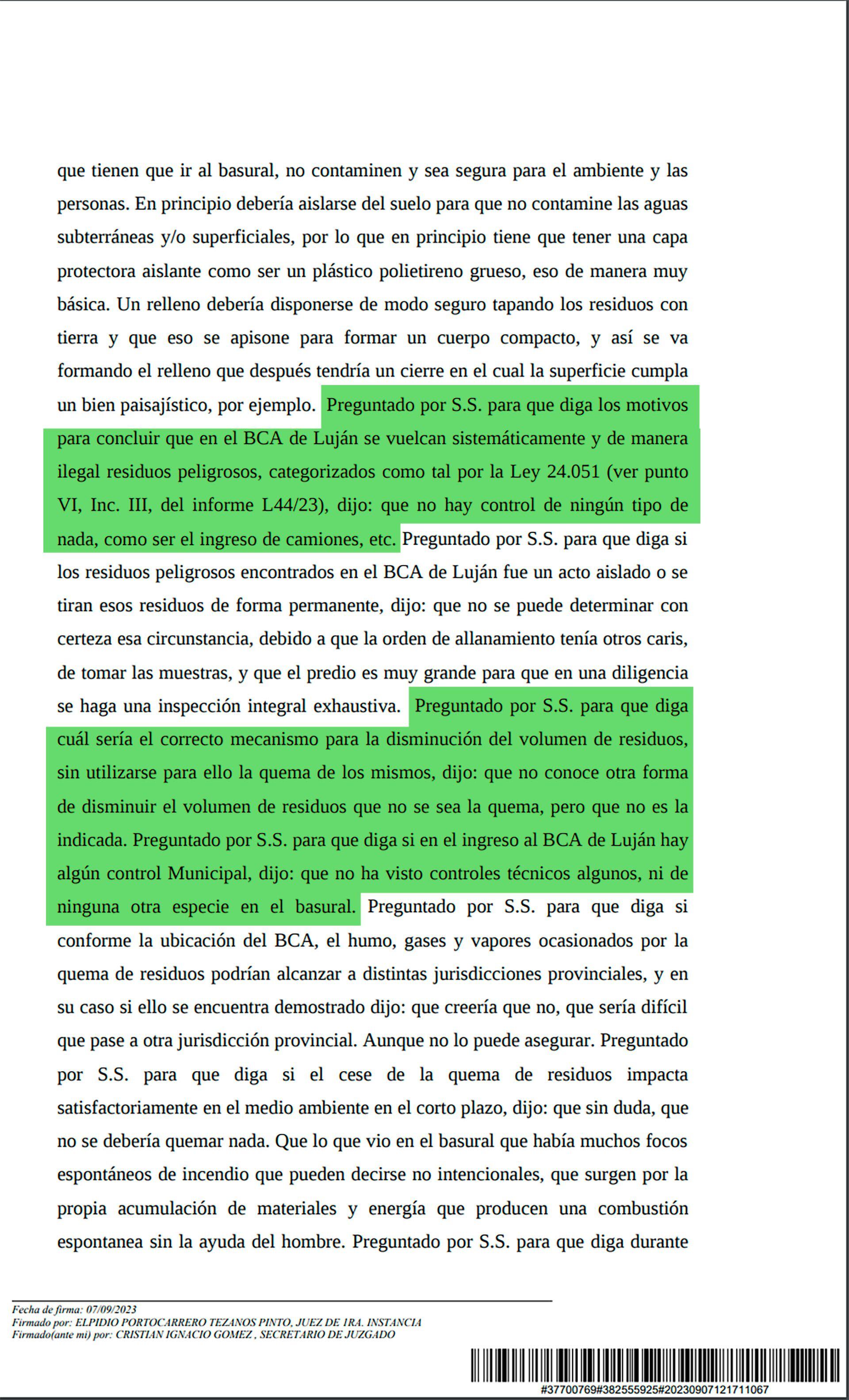En la causa penal el jefe de la División de Delitos Ambientales de la PFA reconoció que la municipalidad de Luján no controla el ingreso de camiones con basura al predio