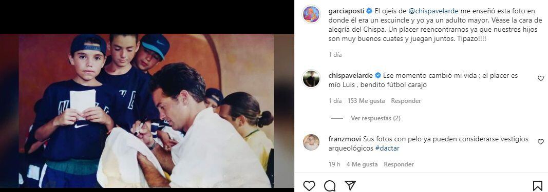 Chispa Velarde no dejó pasar la ocasión y le dedicó unas palabras a quien fue un ídolo en el balompié mexicano en los años noventa (Foto: Instagram/@garciaposti)