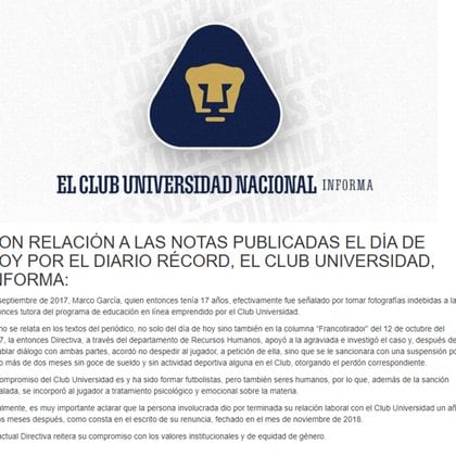 Declaración del club (Foto: Twitter)