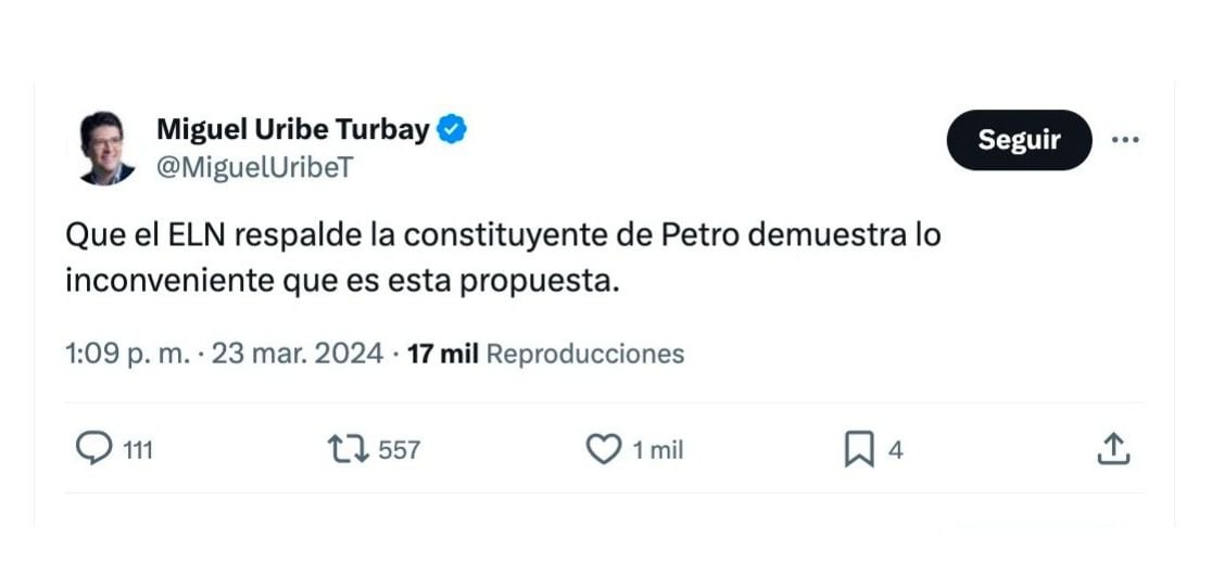 Miguel Uribe y sus cuestionamientos a la constituyente