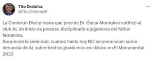 Héctor Ordóñez arremetió contra la FPF tras inicio de proceso disciplinario contra jugadoras del equipo femenino de Alianza Lima. (Foto: Captura Twitter)