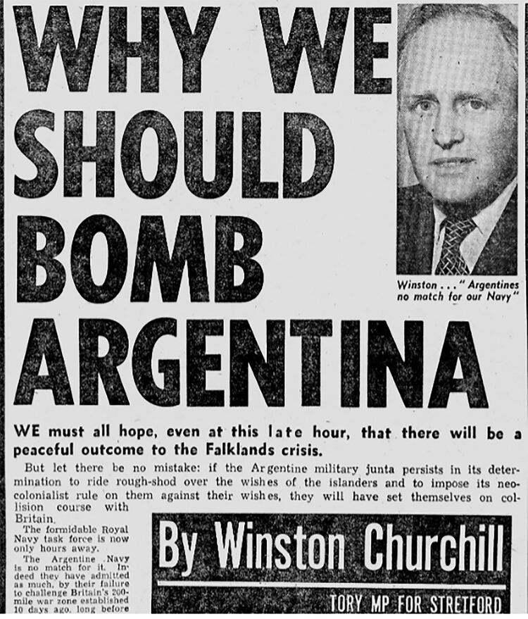 â€œPor quÃ© deberÃ­amos bombardear Argentinaâ€, declaraciones de Winston Churchill (nieto), en el periÃ³dico The Sun,Â  el 23 de abril de 1982
