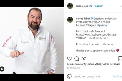     Carlos' son Gustavo Villacron is still a local council candidate.  Photo: Instagram / @ carlos_kiko1