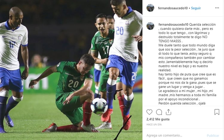 La emotiva carta de Saucedo por la eliminación en la Copa América