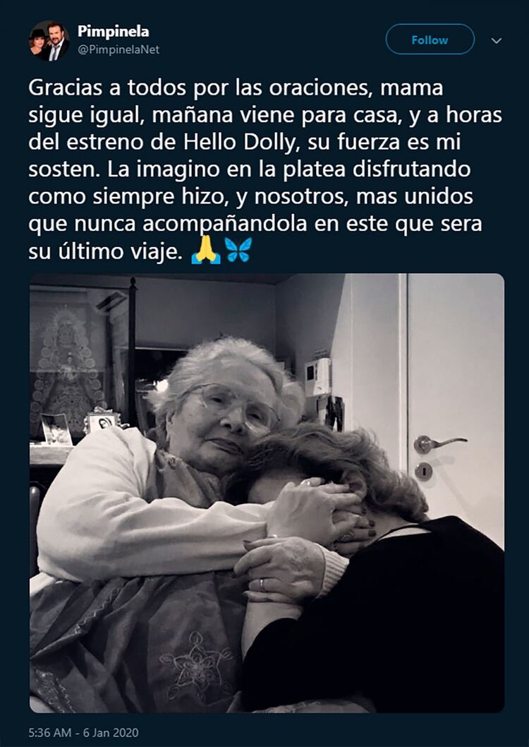 El posteo de Lucía, abrazando a su madre (Foto: Twitter)