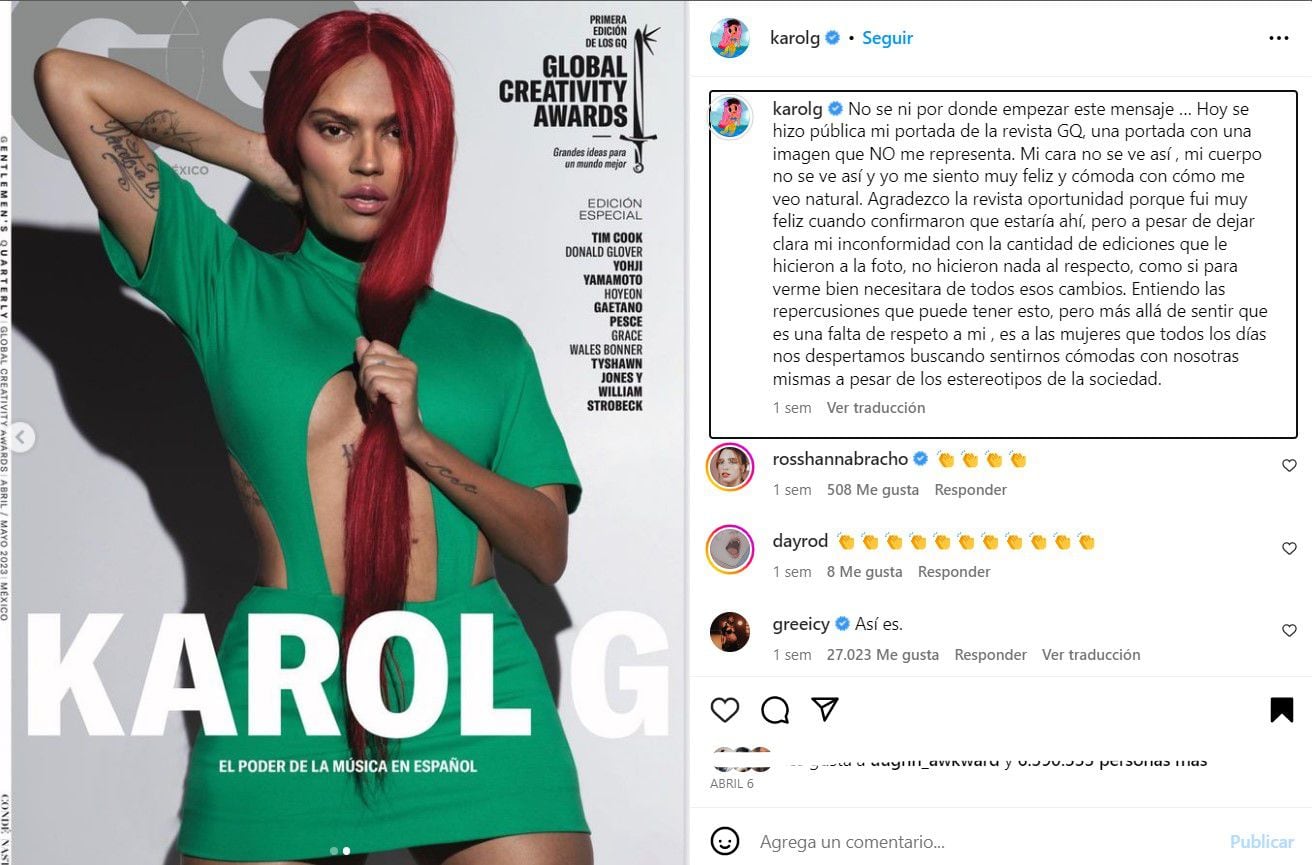 Karol g se pronuncia sobre su portada en GQ
