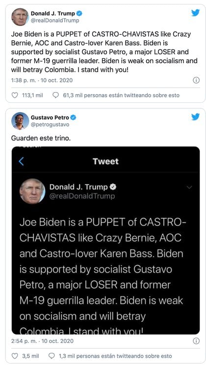 Donald Trump tuitea contra Gustavo Petro