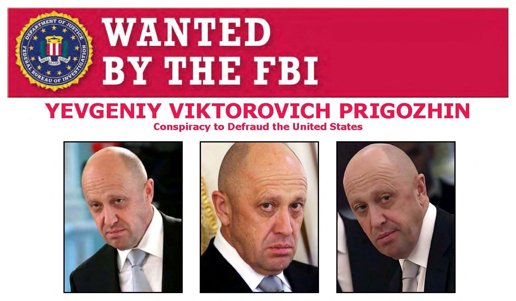 El más buscado. En marzo de 2022, Prigozhin fue incluido entre las personas cercanas a Putin sancionadas por Estados Unidos.  (FBI/Handout via REUTERS). 