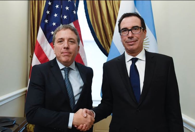 Nicolás Dujovne y Steven Mnuchin, secretario del Tesoro de EEUU