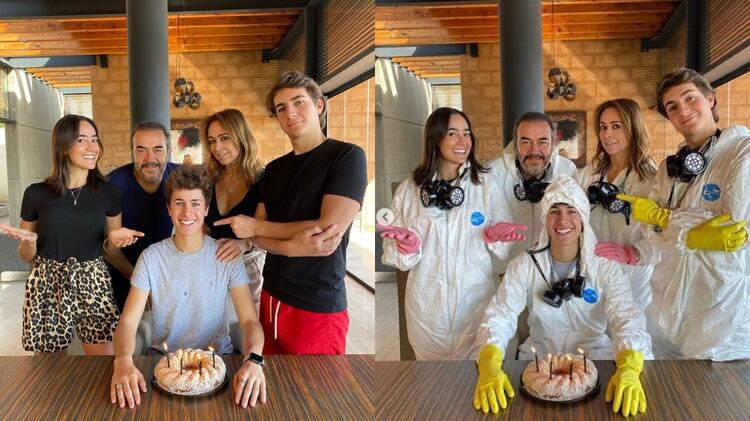 Sus dos hermanos, Andrés y Paola, compartieron fotos donde los miembros de la familia parecen con trajes, mascarillas y guantes sanitarios (Foto: Instagram/@paumtzurita)