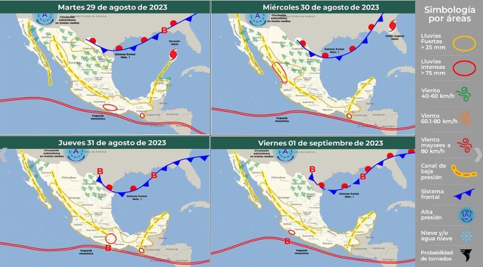El Frente Frío dejará lluvias en Coahuila, Nuevo León, Tamaulipas y San Luis Potosí. FOTO: Conagua