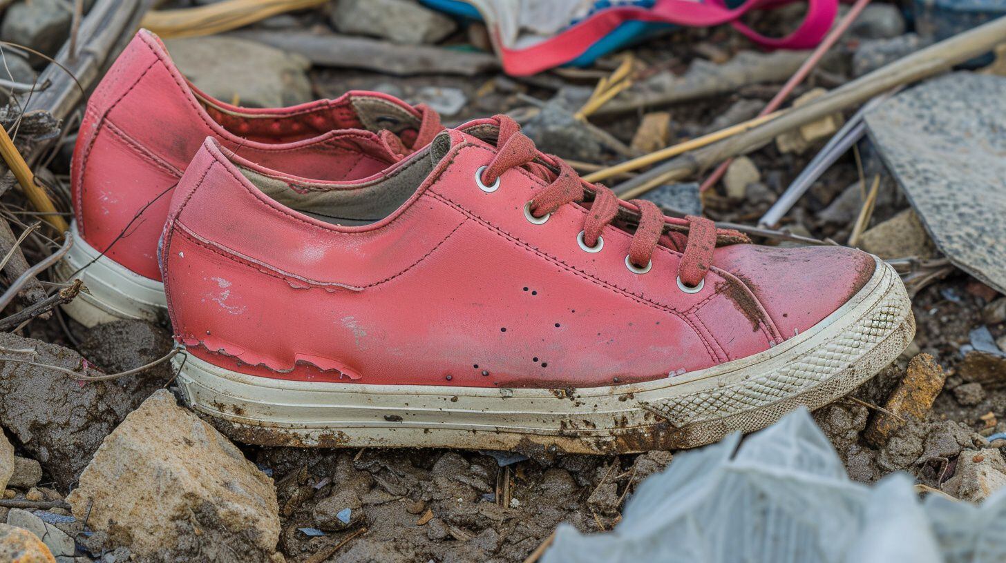 Un par de zapatillas sucias y rotas en un lugar lleno de basura - (Imagen Ilustrativa Infobae)