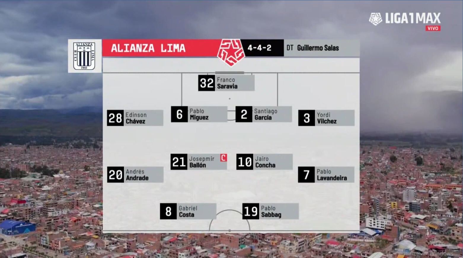 Eleven of Alianza Lima against Sport Huancayo on date 9 of League 1.
