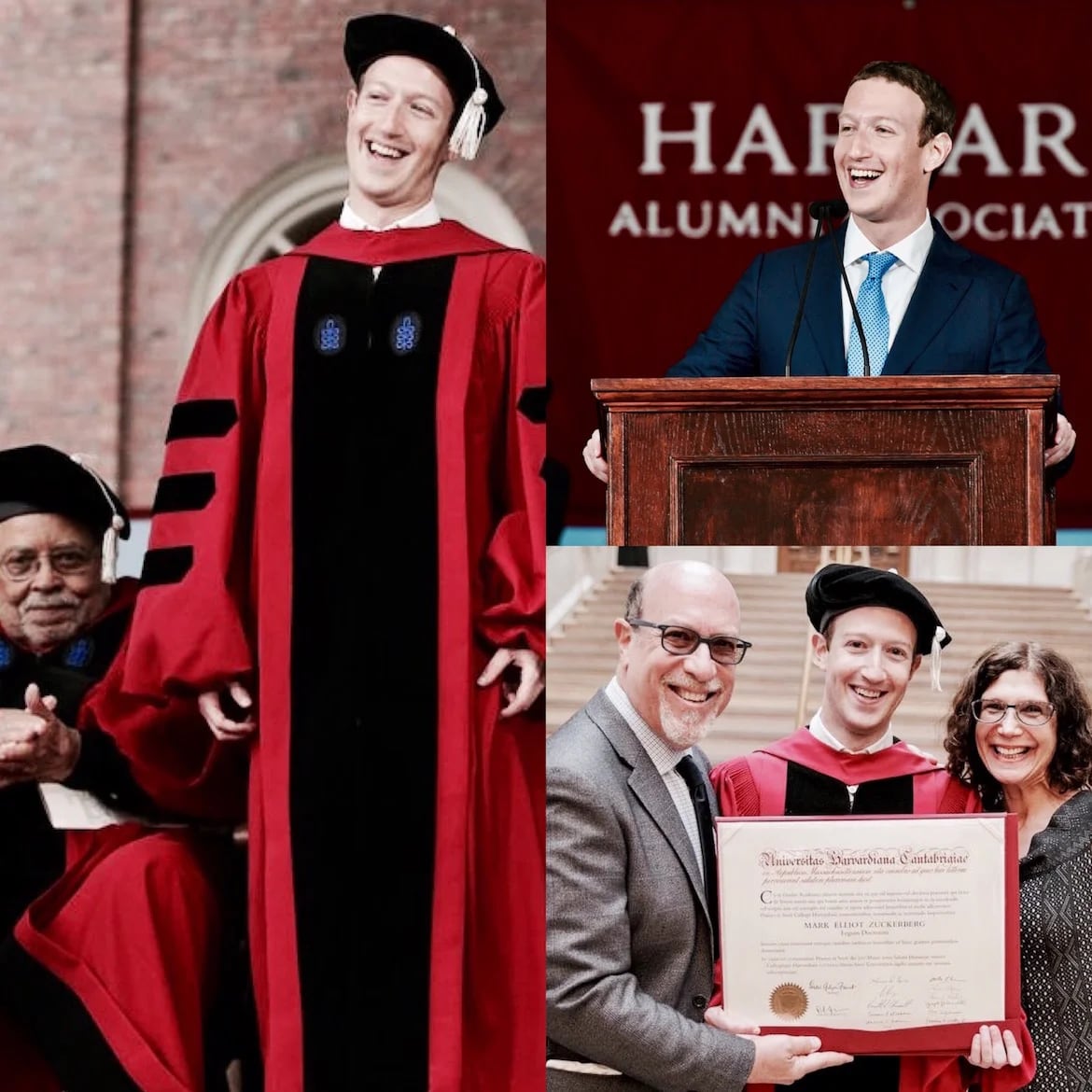 En una reciente ceremonia de la Universidad de Harvard, Mark Zuckerberg posó junto a sus padres para una foto con su flamante diploma honorífico. “Ma, siempre te dije que volvería para obtener mi diploma” bromeó el joven multimillonario que abandonó sus estudios universitarios dos años luego de comenzar Facebook