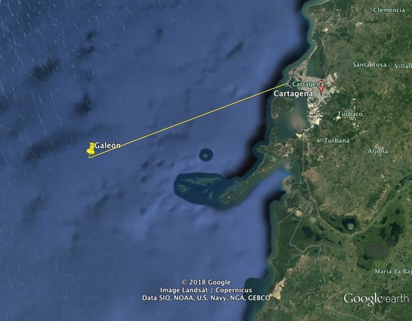 La distancia desde la costa colombiana hasta el lugar donde estarÃ­a el San JosÃ©