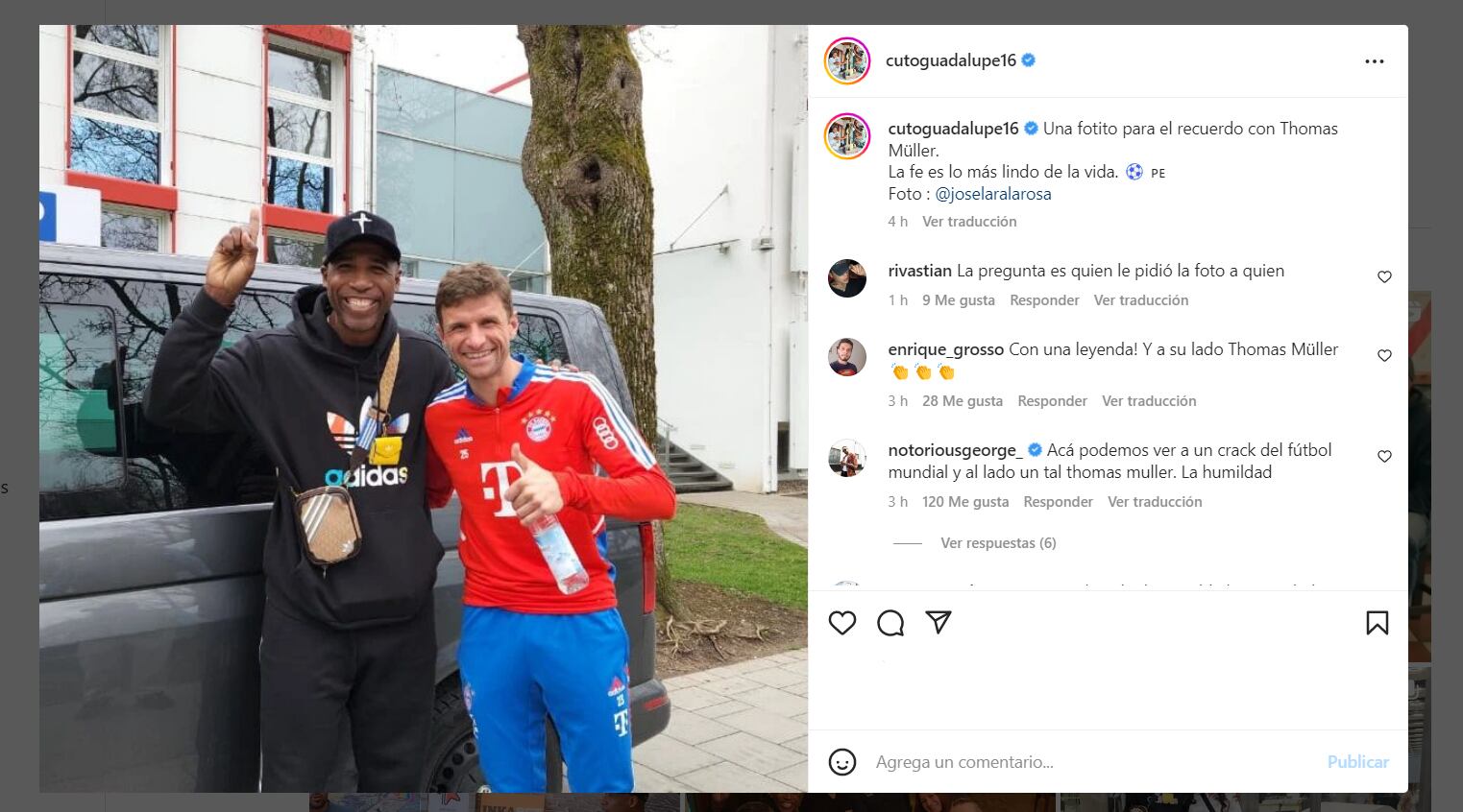 Luis Guadalupe publicó su encuentro con Thomas Muller en su cuenta de Instagram.