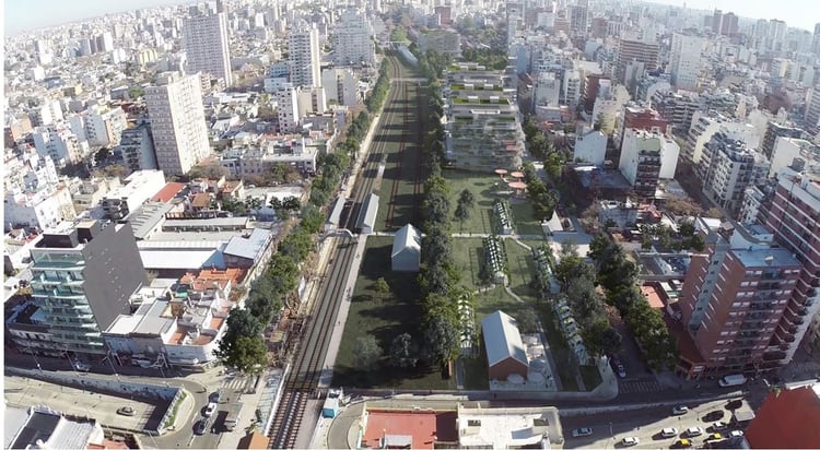 El proyecto urbanÃ­stico, con edificios y plazas, diseÃ±ado para el playÃ³n de la estaciÃ³n Colegiales