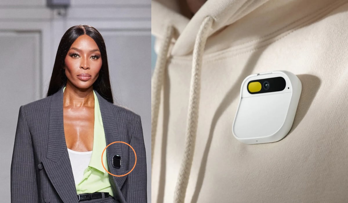 El Humane AI pin se volvió bastante popular cuando se Naomi Campbell lo desfiló en la pasarela de Coperni en Paris Fashion Week 2023. (infobae)
