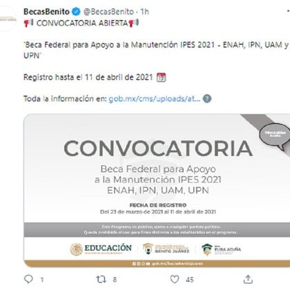 El registro se podrá realizar hasta el 11 de abril del presente año (Foto: Twitter @BecasBenito)