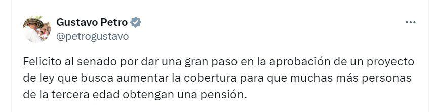 Petro felicitó al Senado por la aprobación del a reforma pensional - crédito @PetroGustavo/X