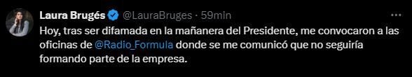 La noticia fue confirmada en sus redes sociales (X/@LauraBruges)