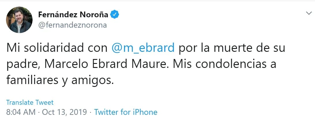 El político Gerardo Fernández Noroña se solidarizó con el canciller mexicano por la muerte de su padre (Foto: Twitter)