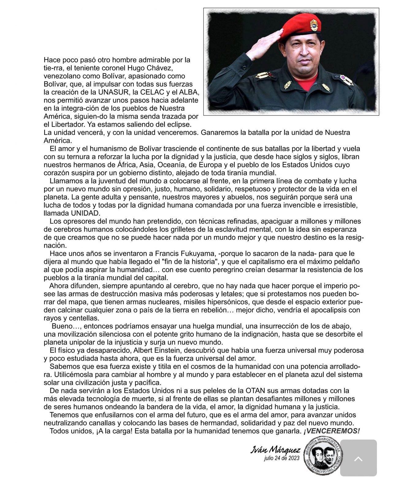 Documento difundido donde se pone en duda si Iván Márquez está vivo o no. Página 2.  Recuperado de: @ricarospina - Twitter