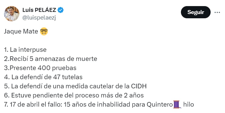 Daniel Quintero sería inhabilitado por 15 años - crédito @luispelaezj/X