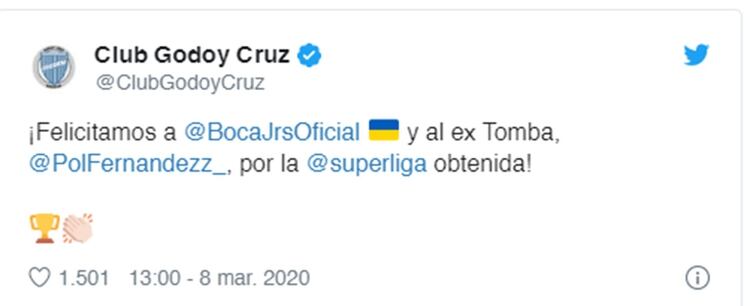 El mensaje de Godoy Cruz a Boca por campeonato logrado