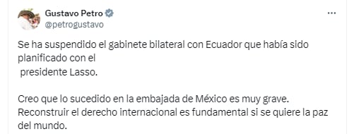 El primer mandatario confirmó la suspensión del gabinete bilateral con Ecuador - crédito @petrogustavo/X