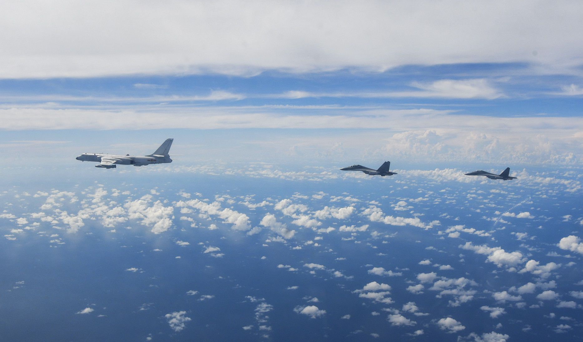 In this photo released by Xinhua News Agency, aircraft of the Eastern Theater Command of the Chinese People's Liberation Army (PLA) conduct a joint combat training exercises around the Taiwan Island on Sunday, Aug. 7, 2022. China said Monday it was extending threatening military exercises surrounding Taiwan that have disrupted shipping and air traffic and substantially raised concerns about the potential for conflict in a region crucial to global trade. (Li Bingyu/Xinhua via AP)